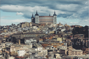 An aerial view over the city of Toledo. It has a long history, including the famous school of translation being established