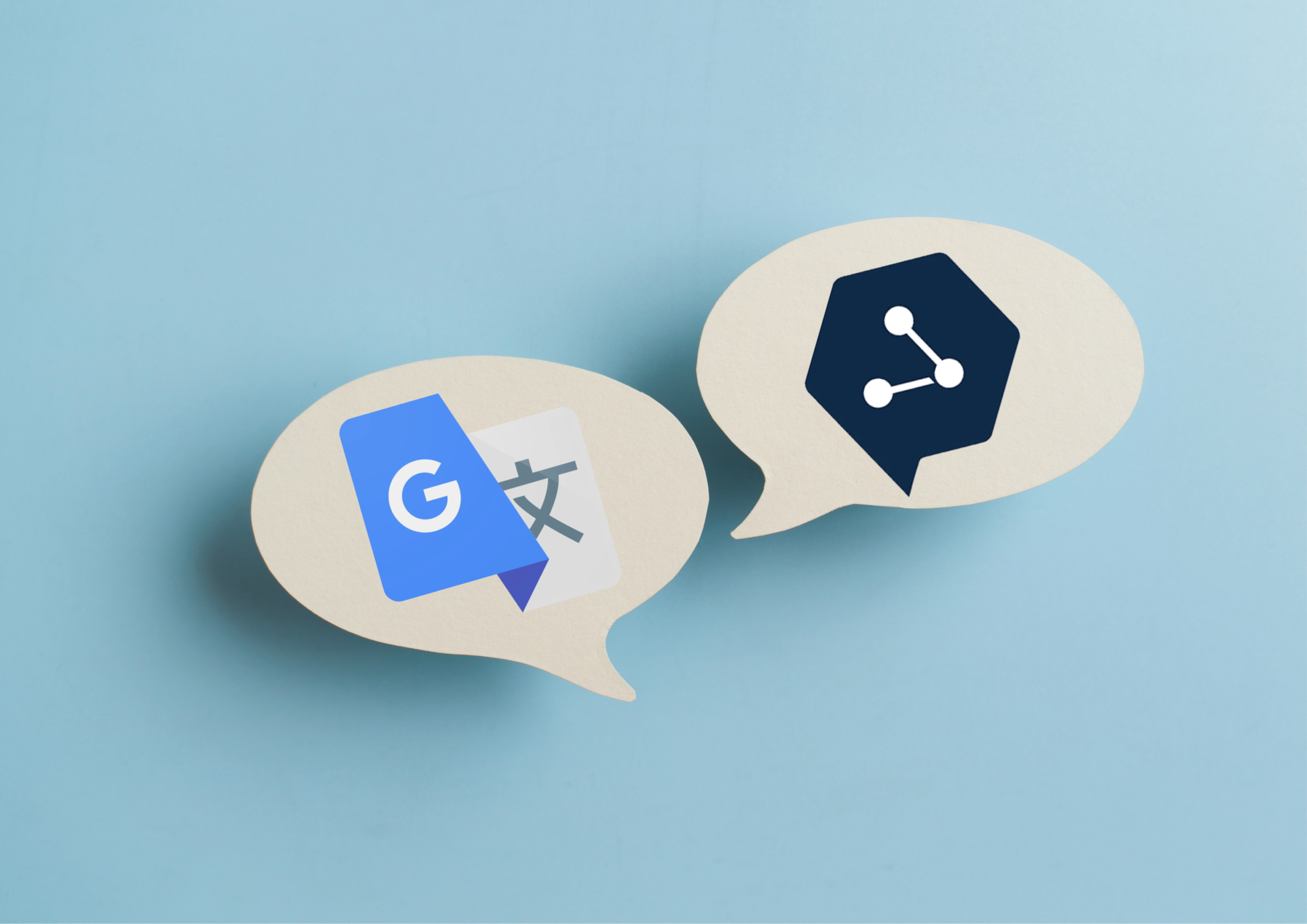 Two speech bubbles one with Google Translate 's logo, the other with DeepL's logo.
